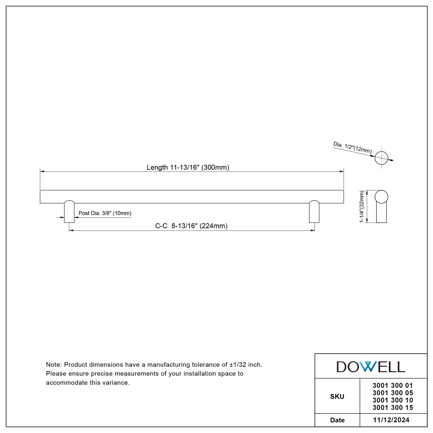 300 Aluminum Cabinet Handle – 8-13/16″×11-13/16″- 2 pack (3 colors)
