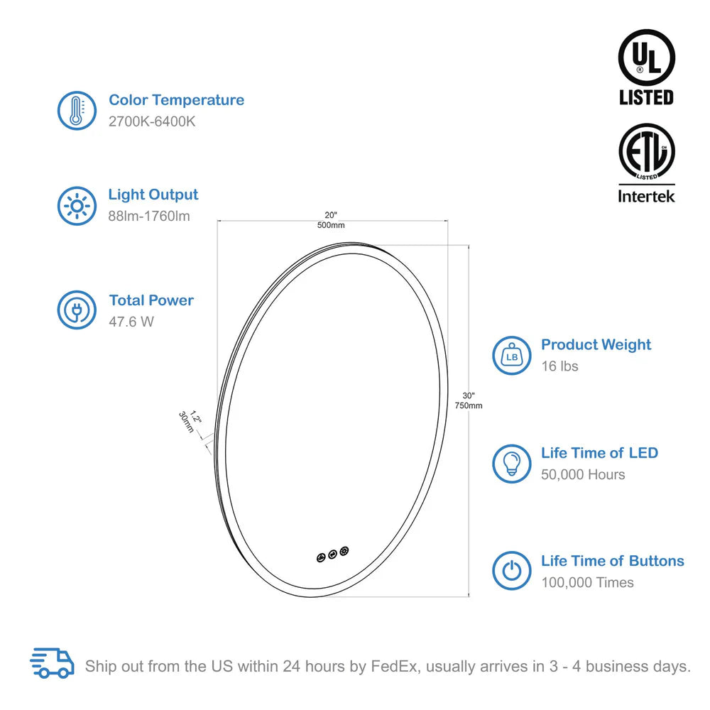 Sigma LED Oval Bathroom Mirror | 2 Sizes