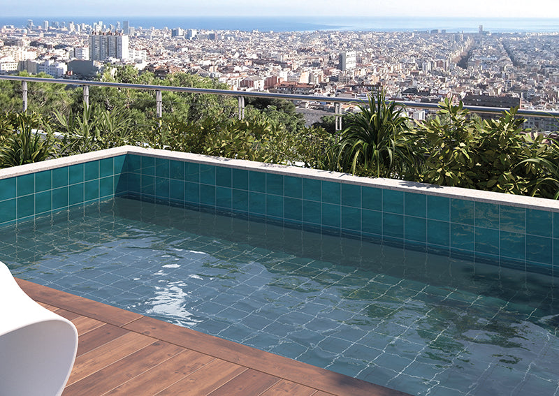 Splash Teal Gloss Porcelain Tile 6x6" | Pool Tile Collection - Tilevanity.com