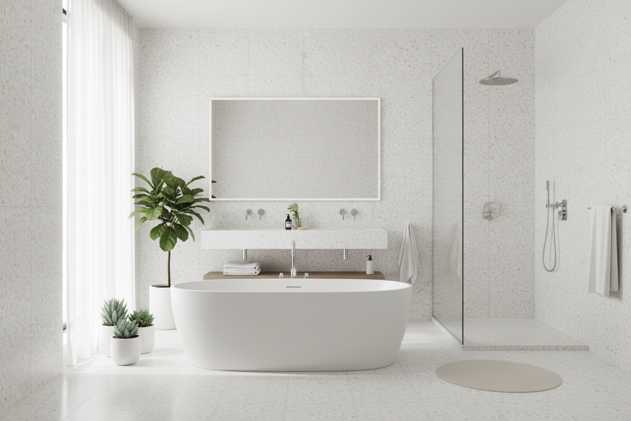 Spark White Terrazzo Look Porcelain Tile 24x24" - Tilevanity.com