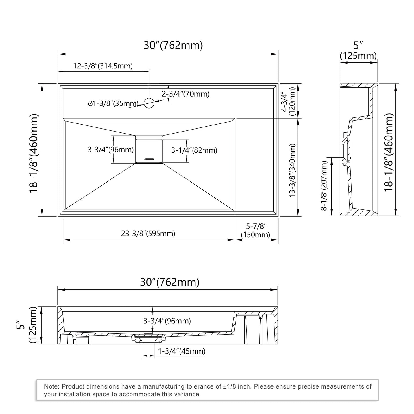 ADA Wall Mounted Bathroom Sink 3018