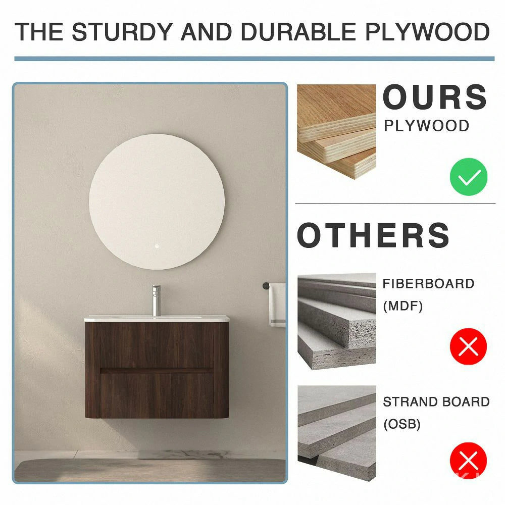 Michelle 30" Wall Mounted Bathroom Vanity with Sink – Dark Walnut - Tilevanity.com