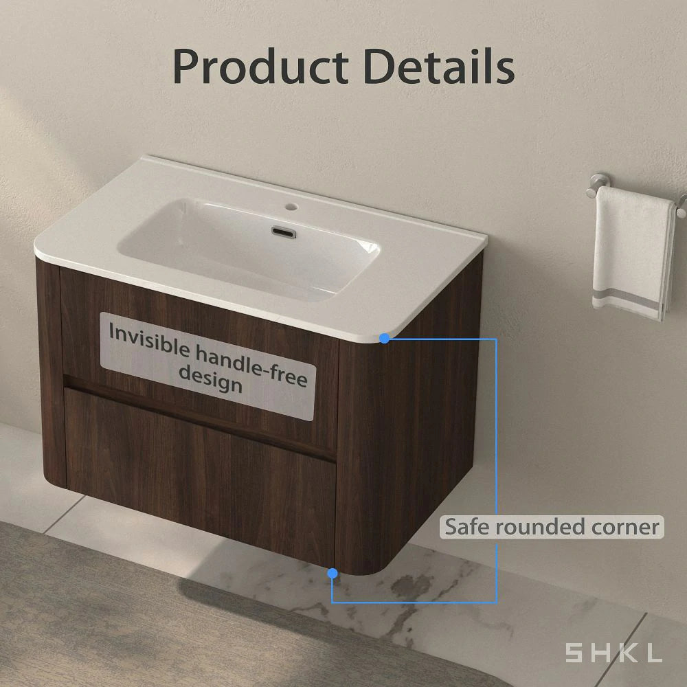 Michelle 30" Wall Mounted Bathroom Vanity with Sink – Dark Walnut - Tilevanity.com