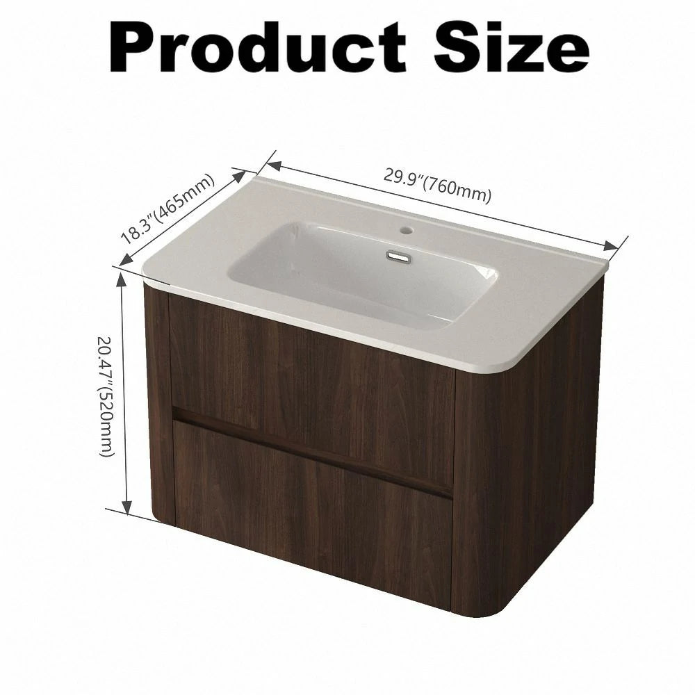 Michelle 30" Wall Mounted Bathroom Vanity with Sink – Dark Walnut - Tilevanity.com