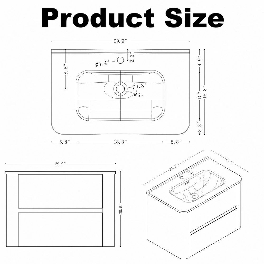 Michelle 30" Wall Mounted Bathroom Vanity with Sink – Dark Walnut - Tilevanity.com
