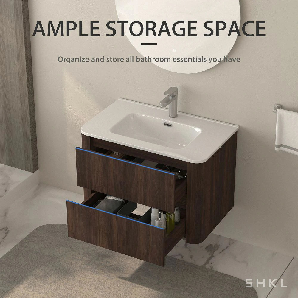 Michelle 30" Wall Mounted Bathroom Vanity with Sink – Dark Walnut - Tilevanity.com