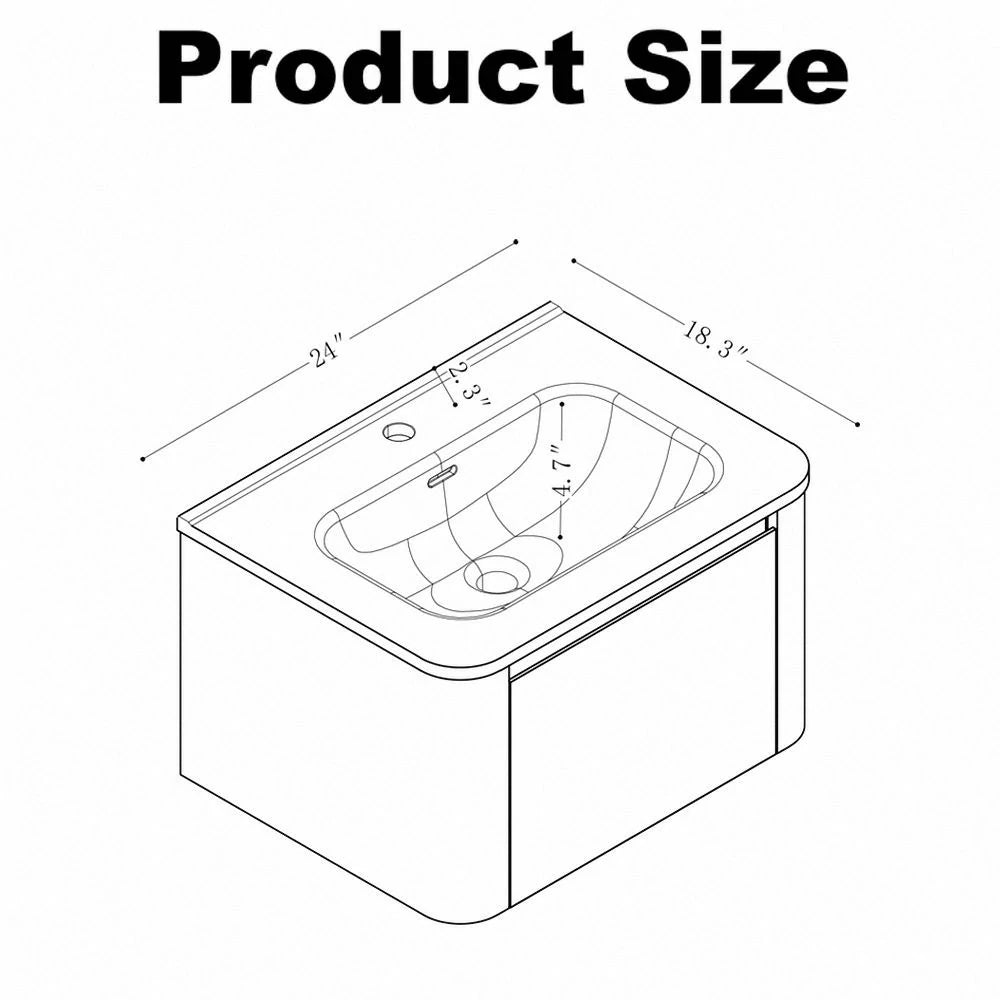 Riley Grey 24" Wall Mounted Bathroom Vanity with Basin