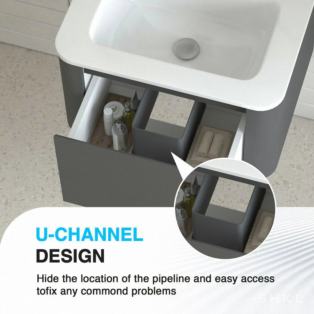 Riley Grey 24" Wall Mounted Bathroom Vanity with Basin