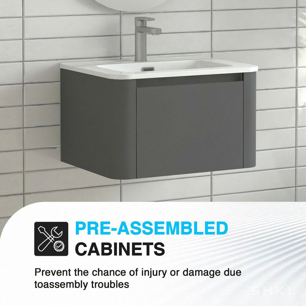 Riley Grey 24" Wall Mounted Bathroom Vanity with Basin