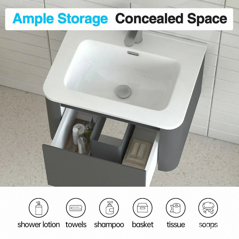 Riley Grey 24" Wall Mounted Bathroom Vanity with Basin