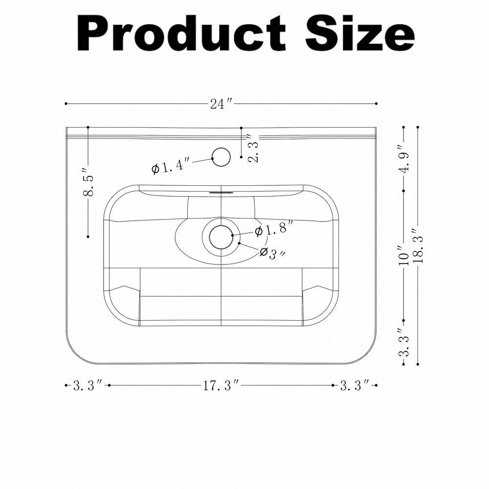 Riley Grey 24" Wall Mounted Bathroom Vanity with Basin