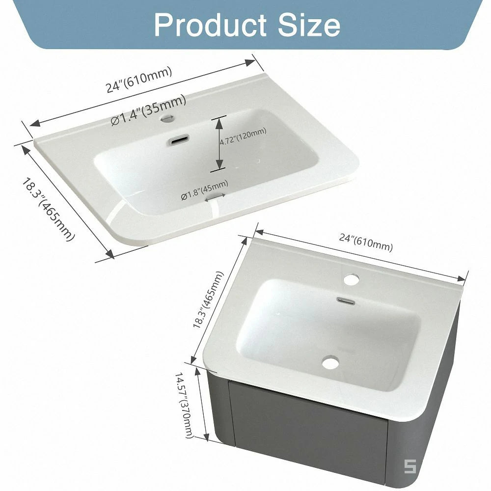 Riley Grey 24" Wall Mounted Bathroom Vanity with Basin