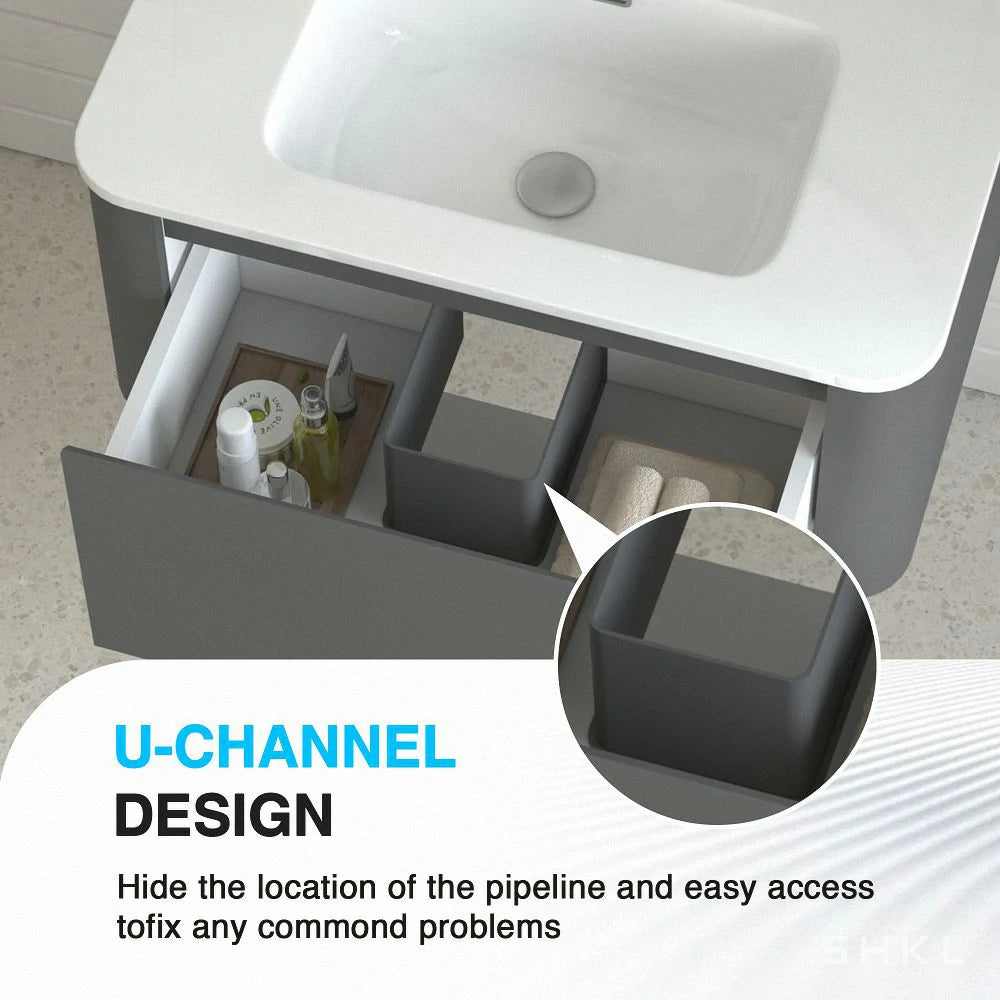 Riley Grey 30" Wall Mounted Bathroom Vanity with Basin