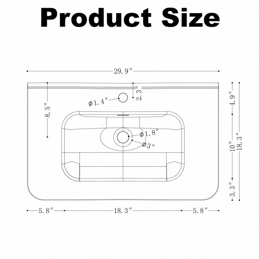 Riley Grey 30" Wall Mounted Bathroom Vanity with Basin