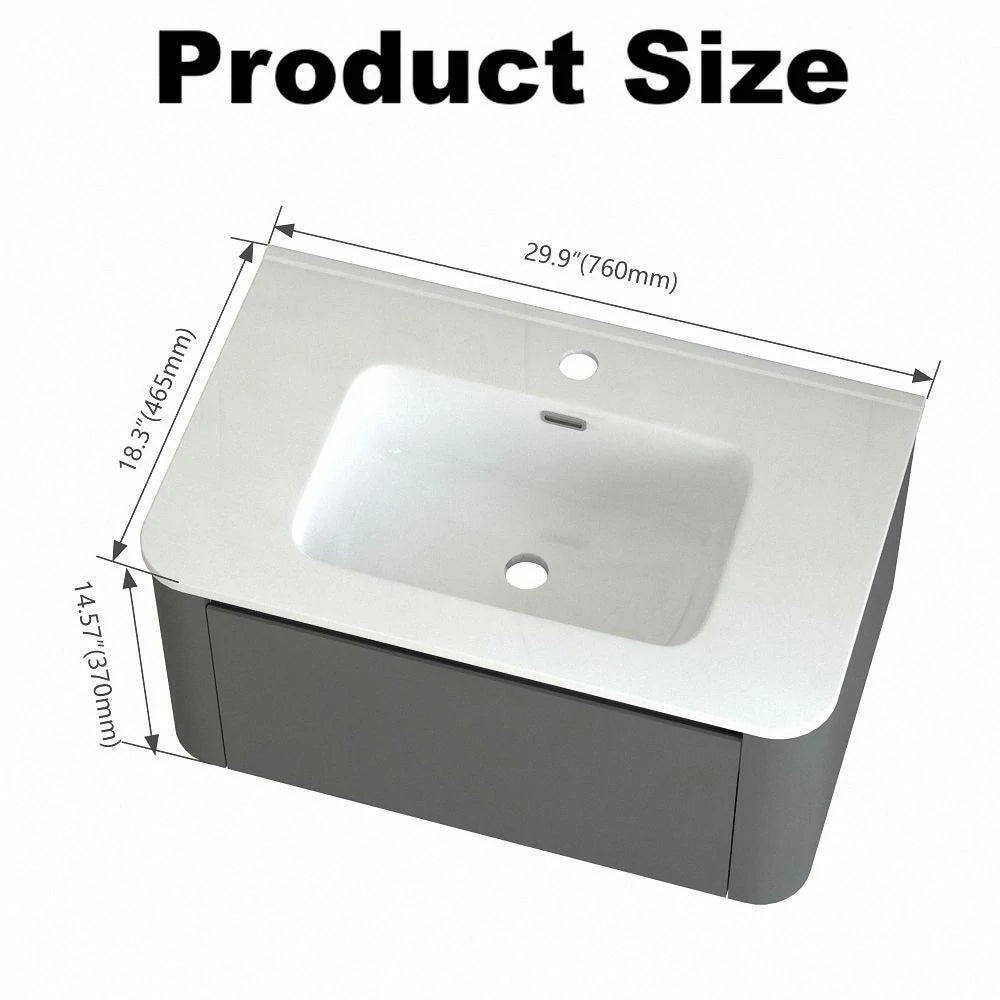 Riley Grey 30" Wall Mounted Bathroom Vanity with Basin