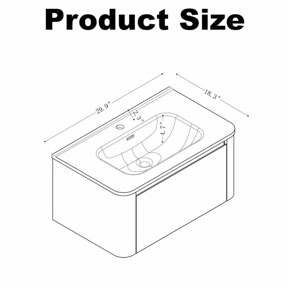 Riley Grey 30" Wall Mounted Bathroom Vanity with Basin