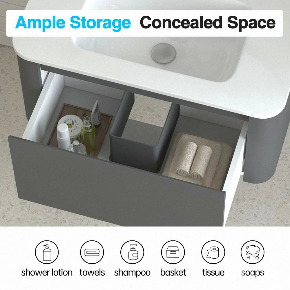 Riley Grey 30" Wall Mounted Bathroom Vanity with Basin