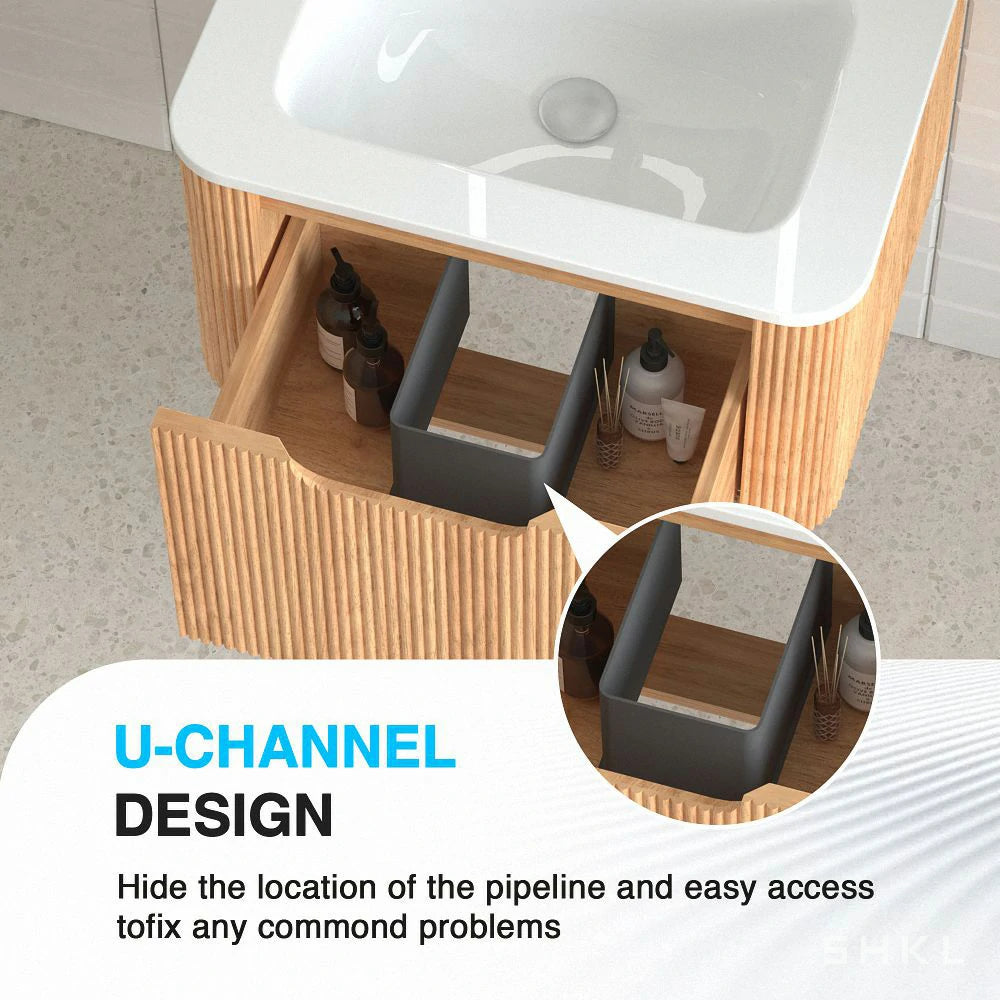 Cosette 24" Wall-Mounted Bathroom Vanity – Natural Walnut with Basin