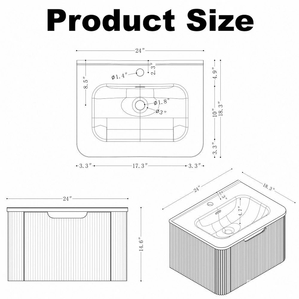 Cosette 24" Wall-Mounted Bathroom Vanity – Natural Walnut with Basin