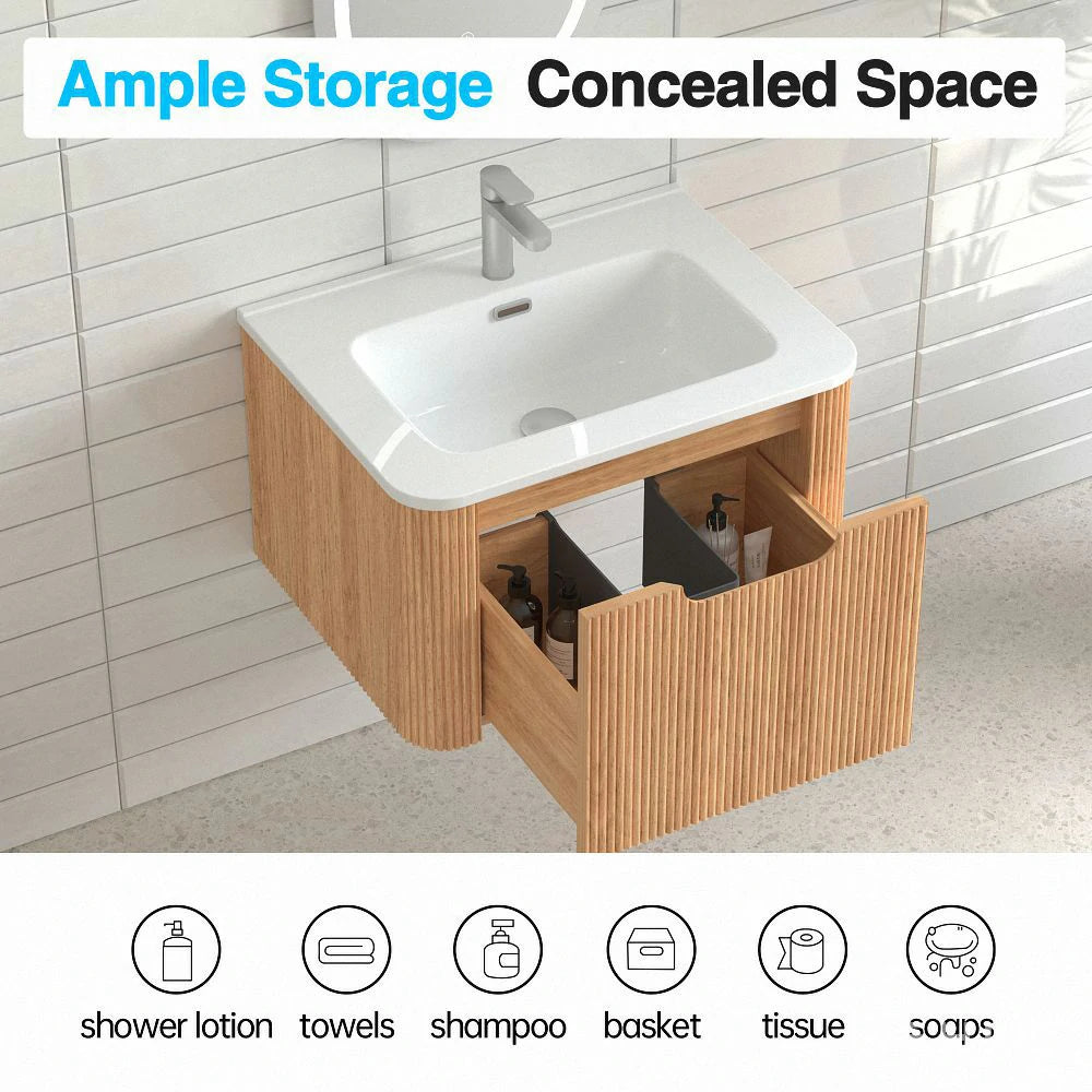 Cosette 24" Wall-Mounted Bathroom Vanity – Natural Walnut with Basin