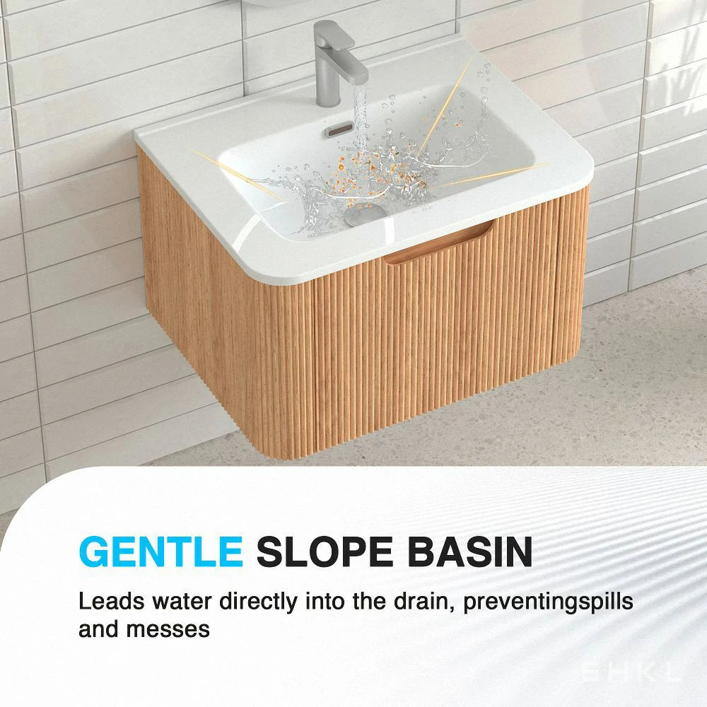 Cosette 24" Wall-Mounted Bathroom Vanity – Natural Walnut with Basin