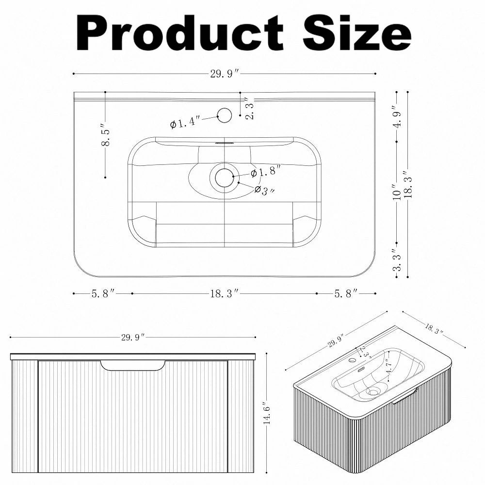 Cosette 30" Wall-Mounted Bathroom Vanity – Natural Walnut with Basin