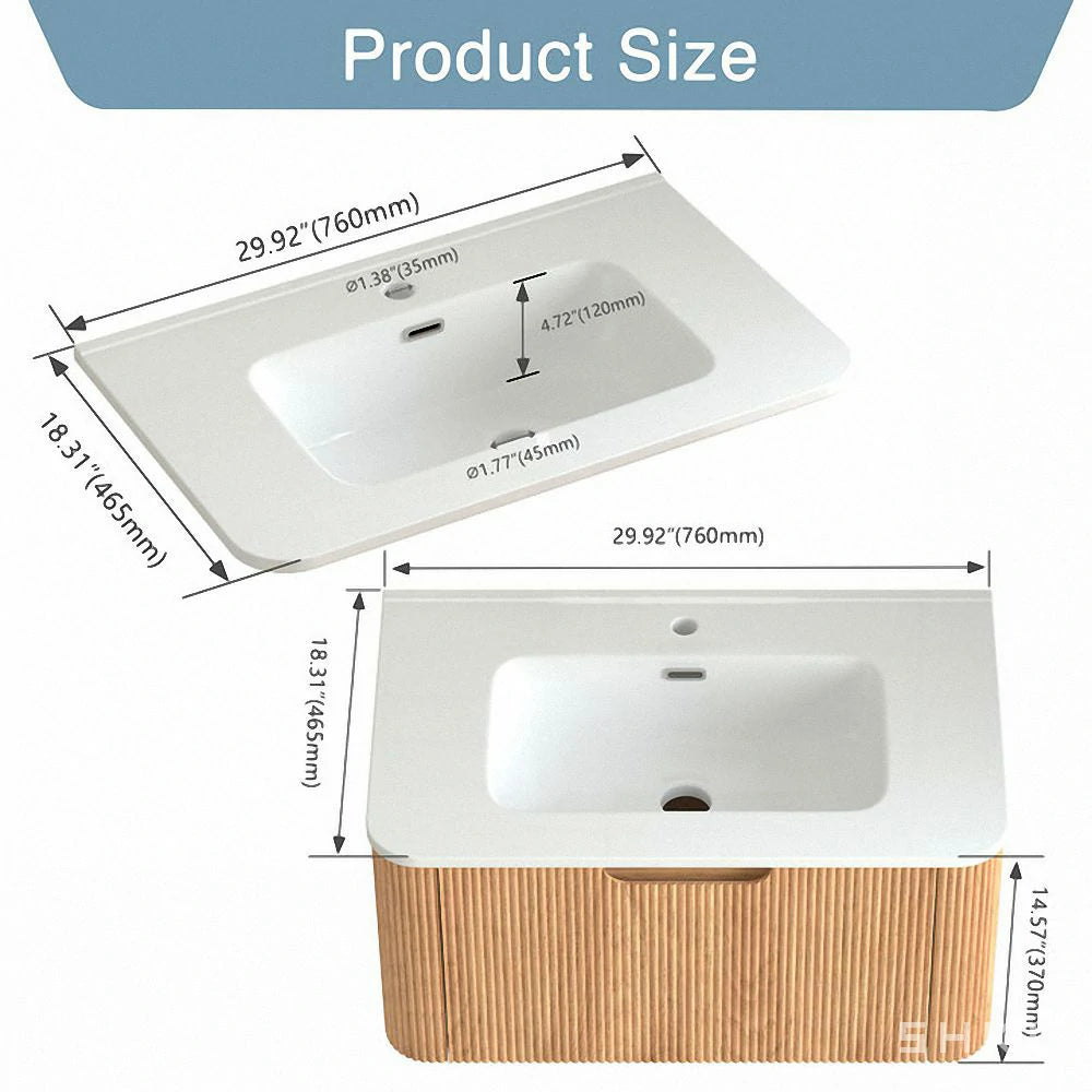 Cosette 30" Wall-Mounted Bathroom Vanity – Natural Walnut with Basin