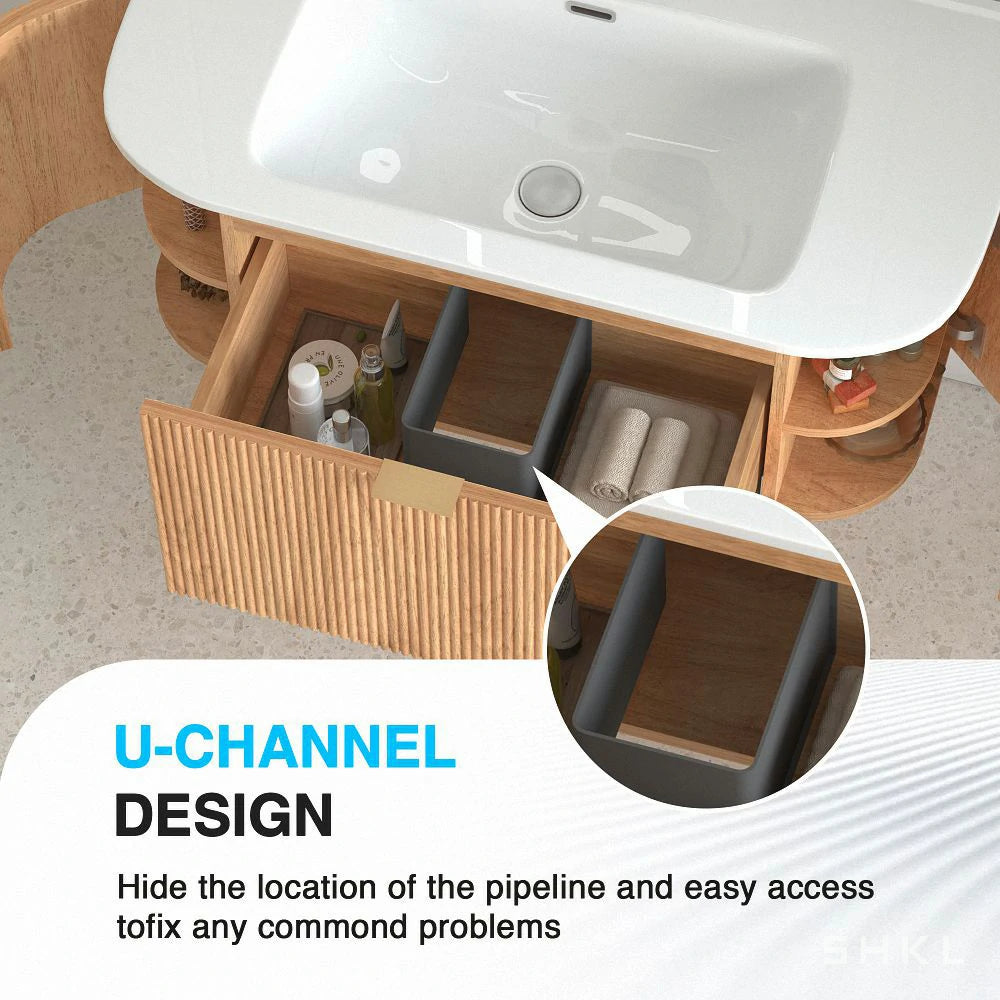 Cosette 36" Wall-Mounted Bathroom Vanity – Natural Walnut with Basin