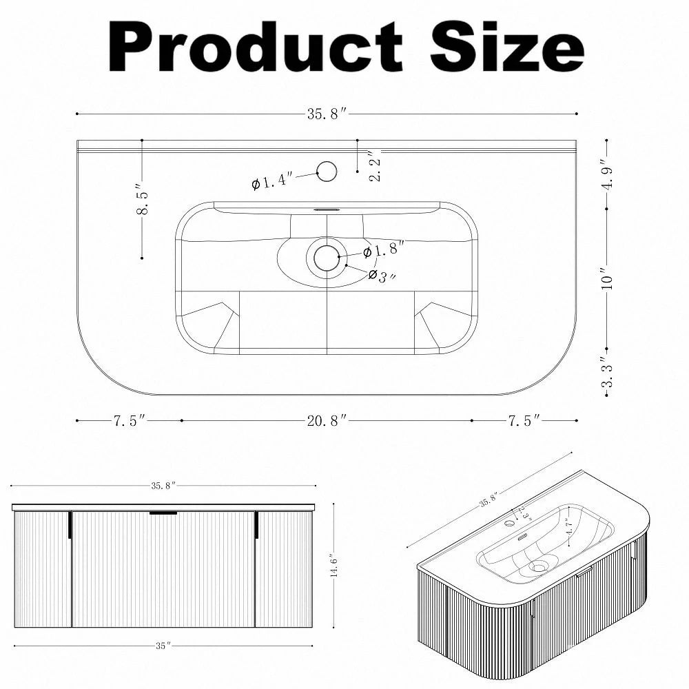 Cosette 36" Wall-Mounted Bathroom Vanity – Natural Walnut with Basin