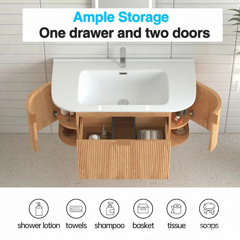 Cosette 36" Wall-Mounted Bathroom Vanity – Natural Walnut with Basin