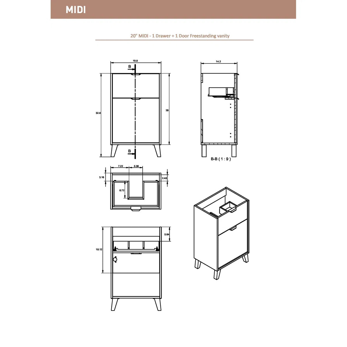 Midline 20" Beige Free Standing Vanity With Sink - Tilevanity.com