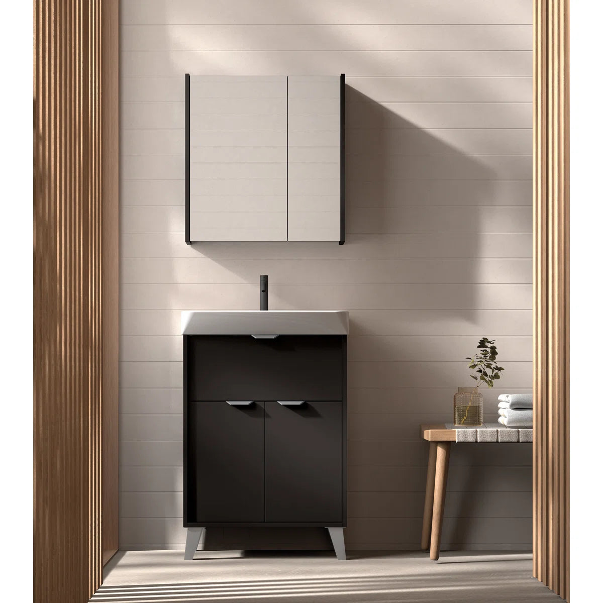 Midline 20" Black Free Standing Vanity With Sink - Tilevanity.com