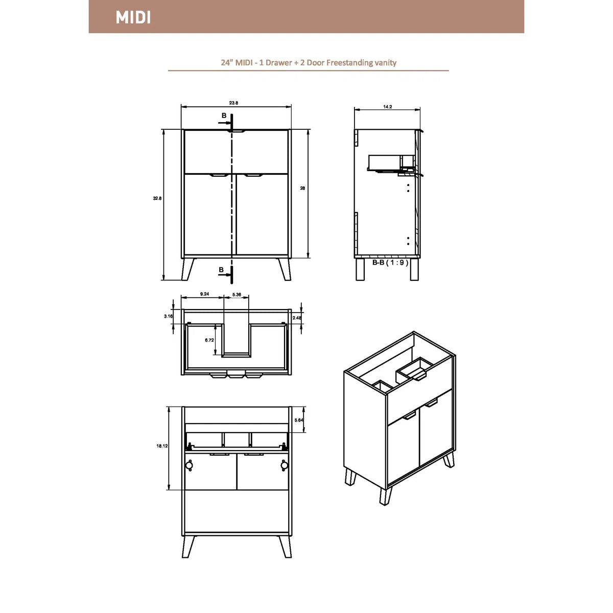 Midline 24" White Free Standing Vanity With Sink - Tilevanity.com