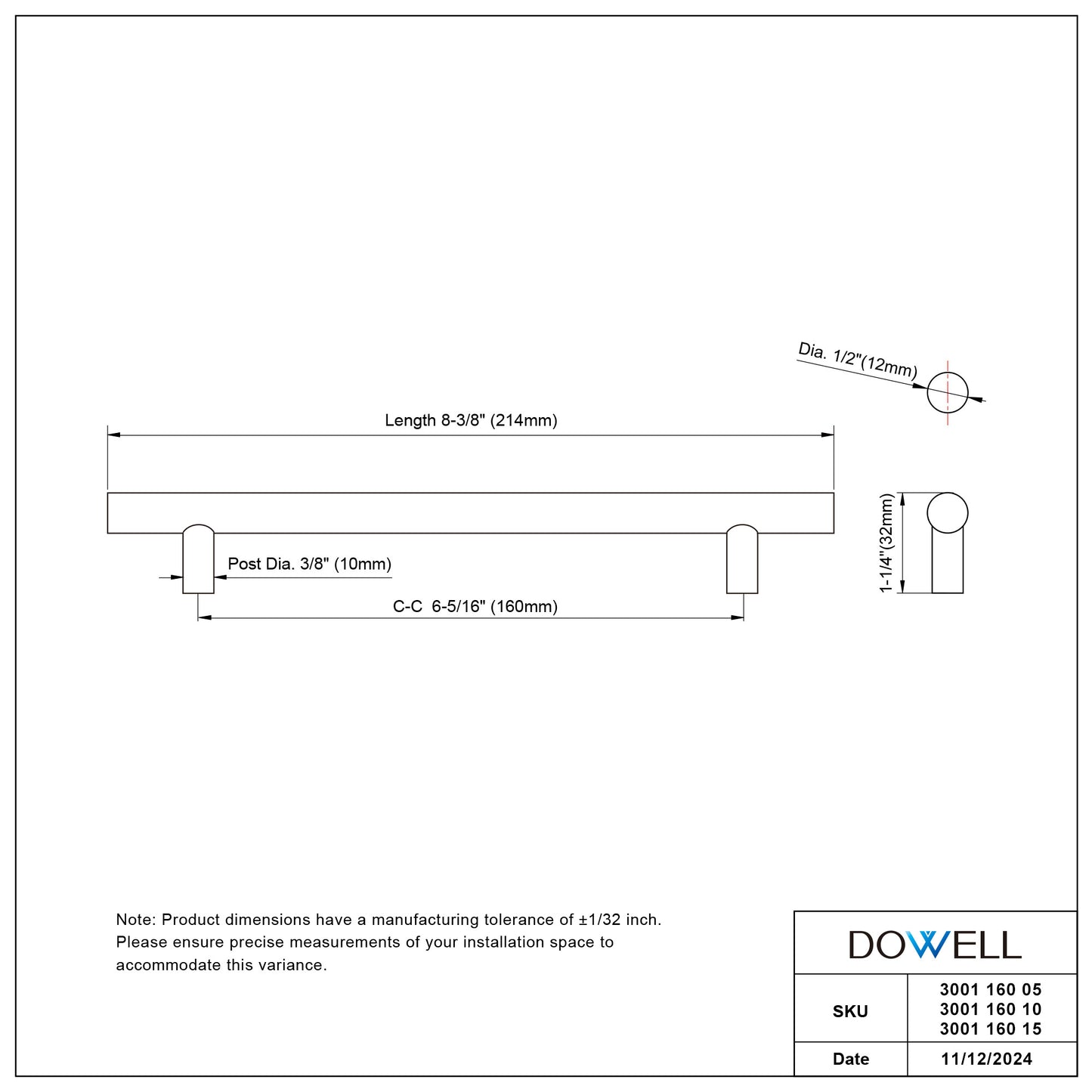 160 Aluminum Cabinet Handle – 6-5/16× 8-3/8″- 2 pack (3 colors)