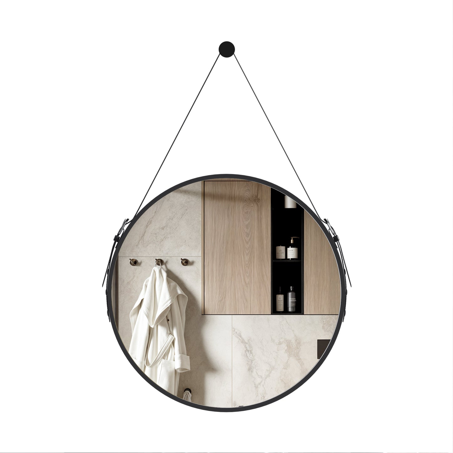 Sia 24″ Round Hanging Belt Wall Mirror