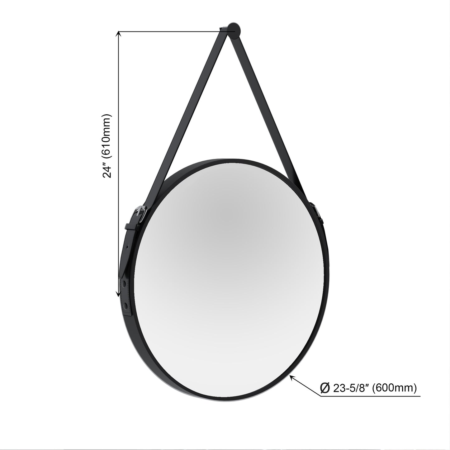 Sia 24″ Round Hanging Belt Wall Mirror