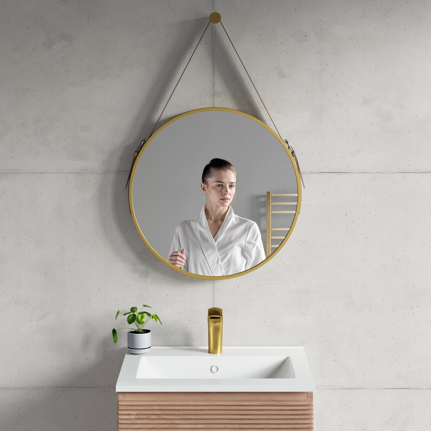 Sia 24″ Round Hanging Belt Wall Mirror