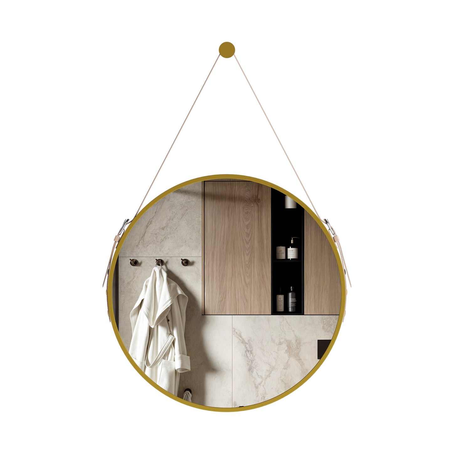 Sia 24″ Round Hanging Belt Wall Mirror