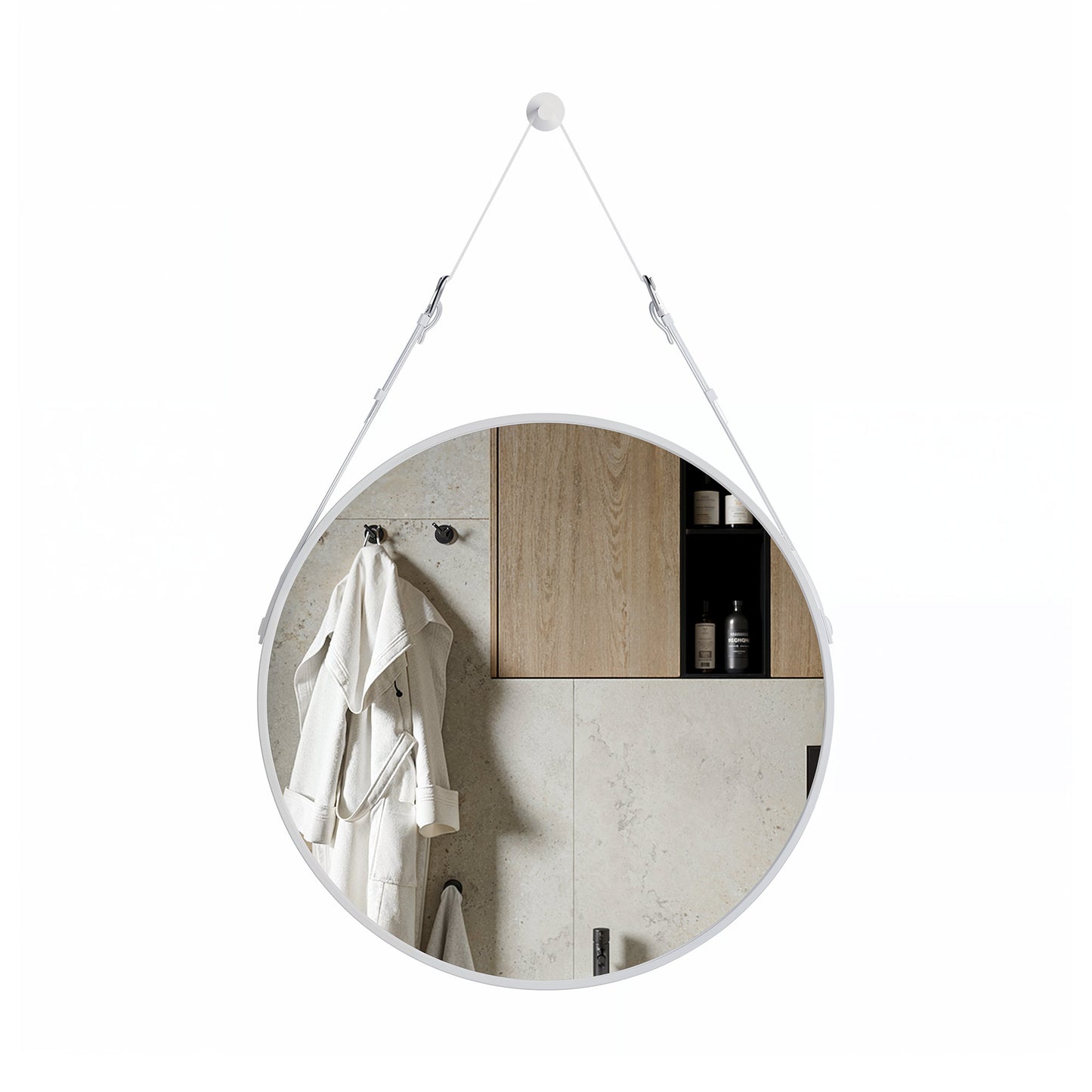 Sia 24″ Round Hanging Belt Wall Mirror