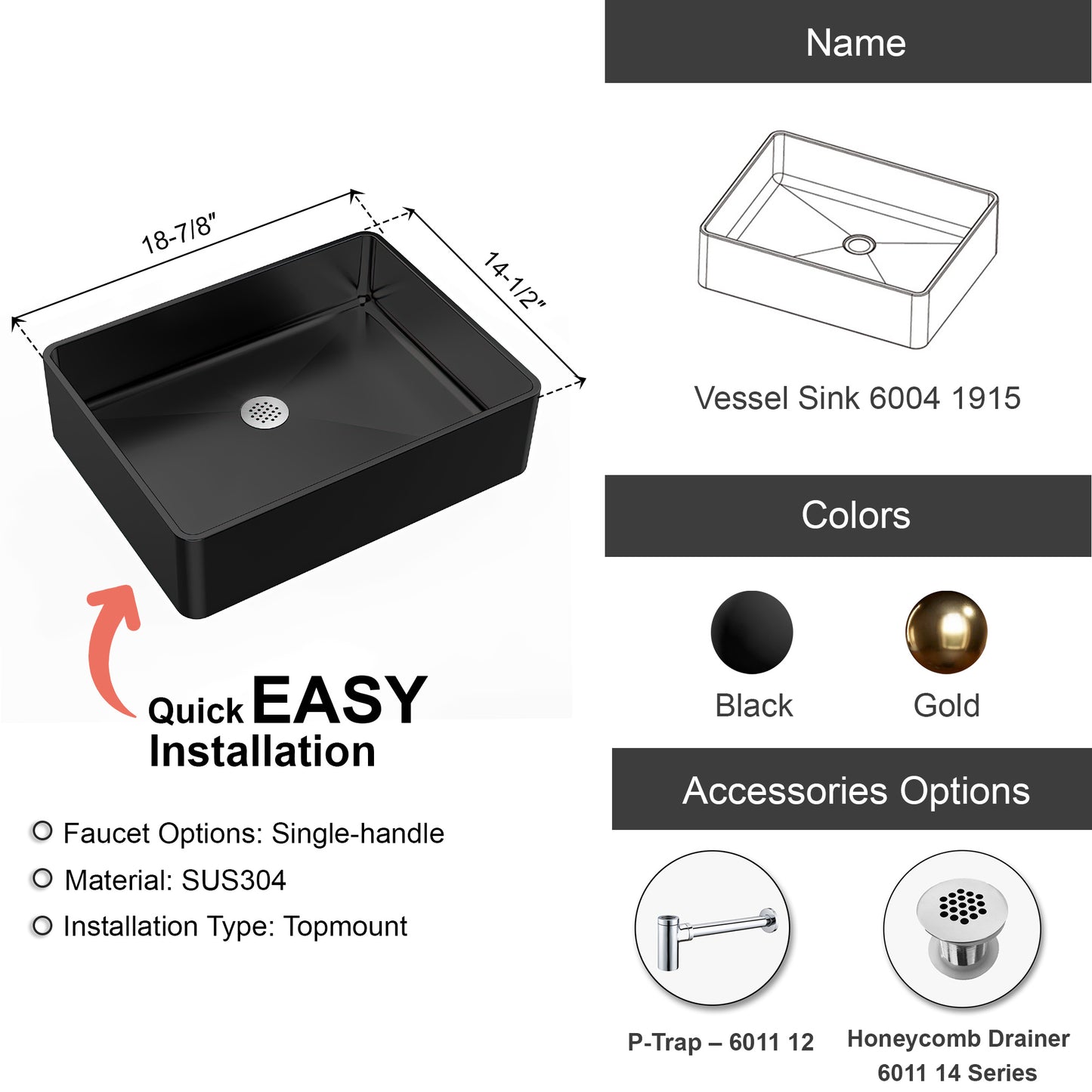 1915 Designer Series Bathroom Vessel Sink - 2 colors