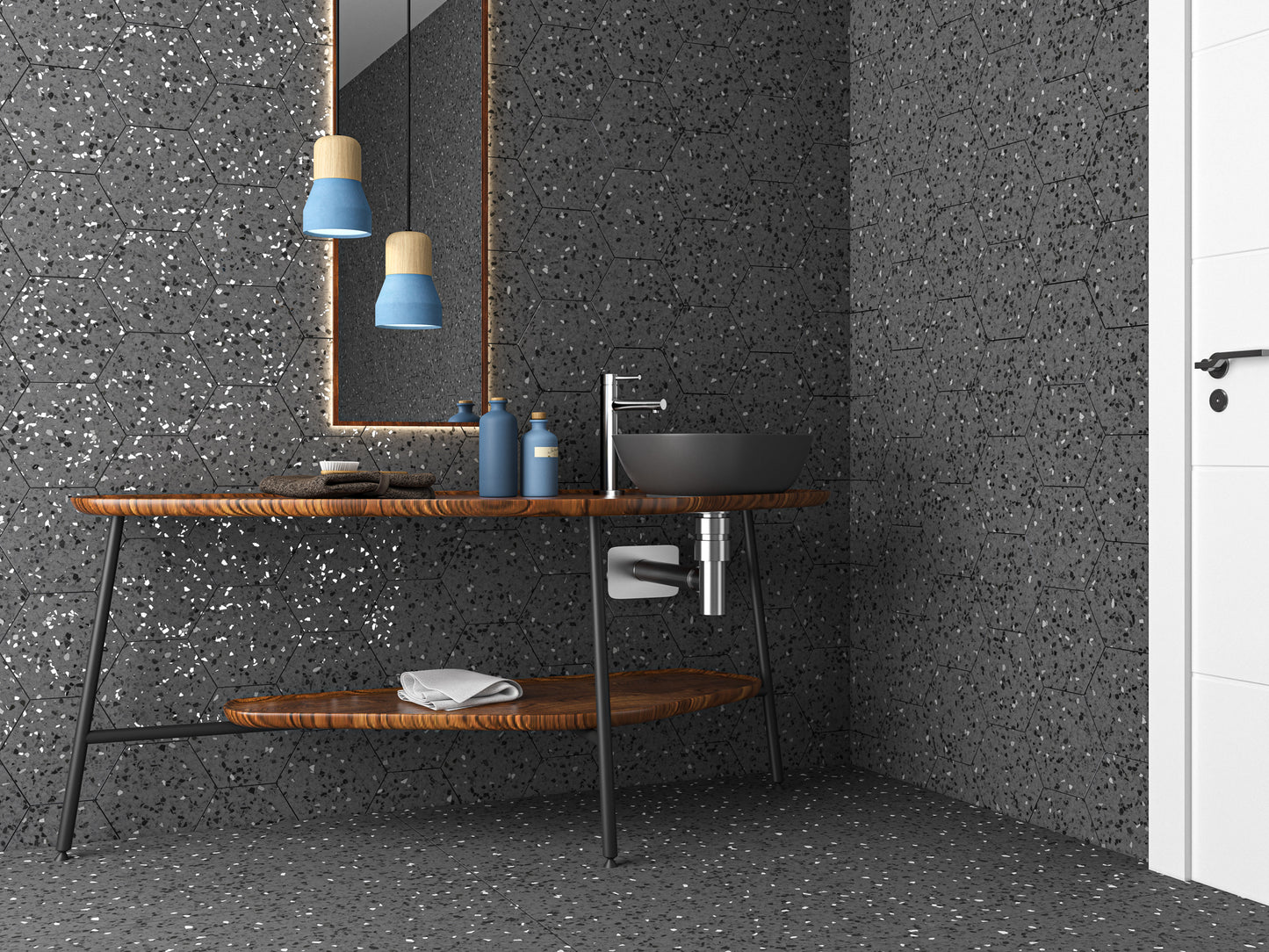 Spark Hexagon Dark Gray Porcelain Tile 8x9"