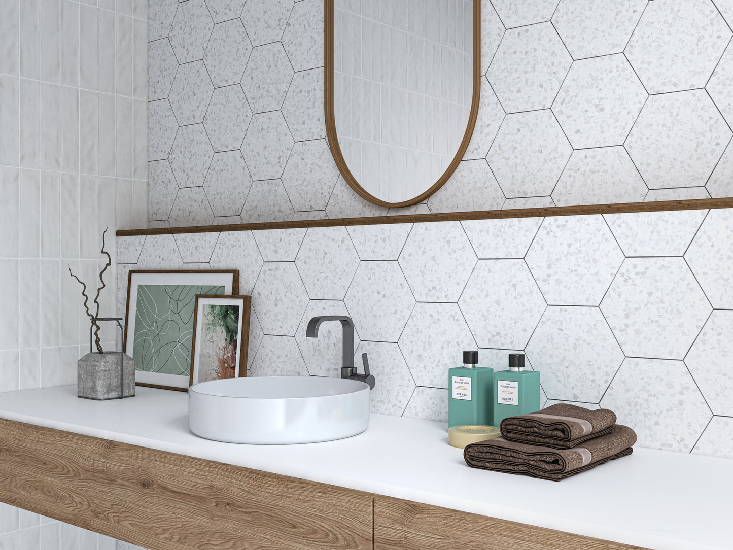 Spark Hexagon White Porcelain Tile 8x9"
