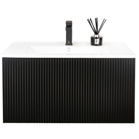 Alima 24" Black Single Bathroom Vanity With Ceramic Top - Tilevanity.com