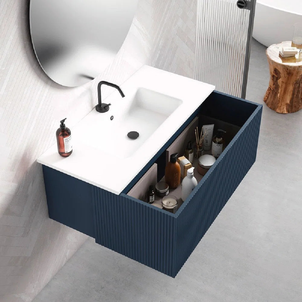Alima 32" Navy Blue Single Bathroom Vanity With Ceramic Top - Tilevanity.com