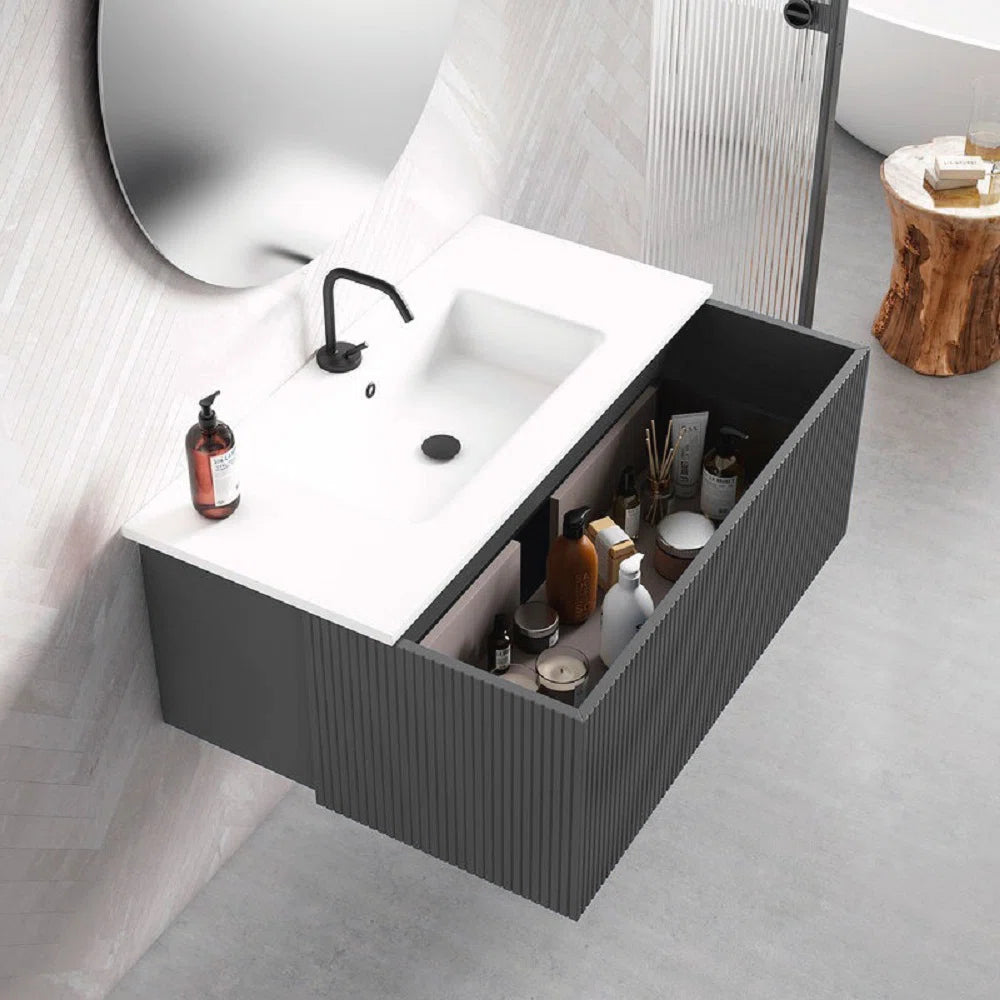 Alima 32" Gray Single Bathroom Vanity With Ceramic Top - Tilevanity.com