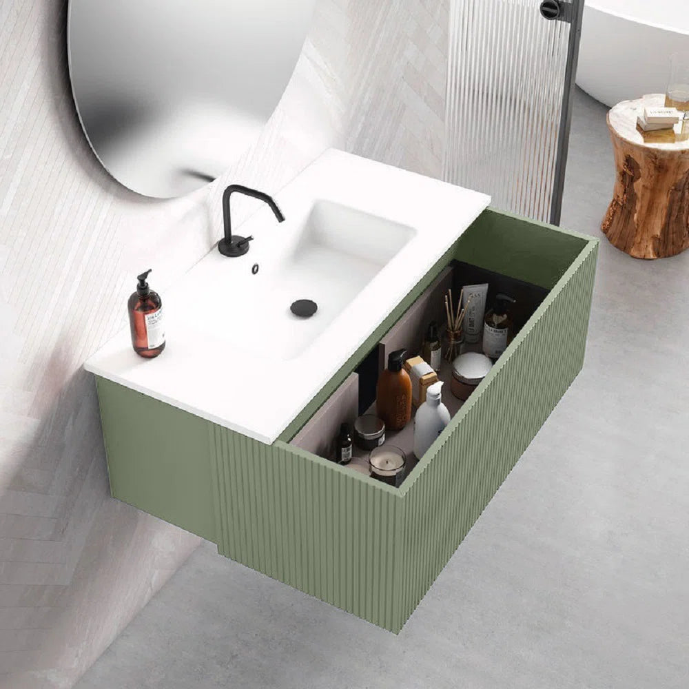 Alima 32" Green Single Bathroom Vanity With Ceramic Top - Tilevanity.com