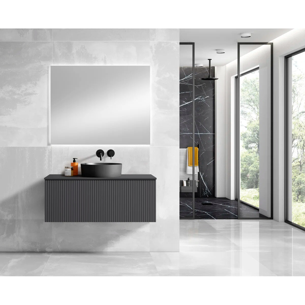 Alima 40" Gray Single Vanity with Resin Vessel Sink & Countertop - Tilevanity.com