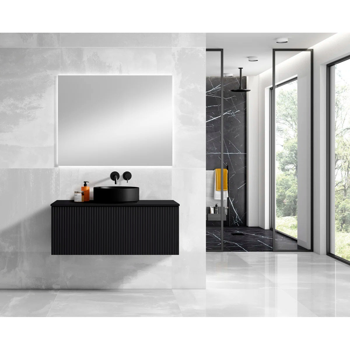 Alima 40" Black Single Vanity with Resin Vessel Sink & Countertop - Tilevanity.com