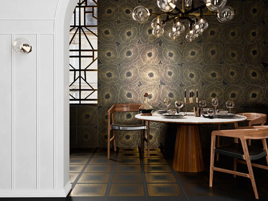 Art Deco Sunburst Black Porcelain Tile