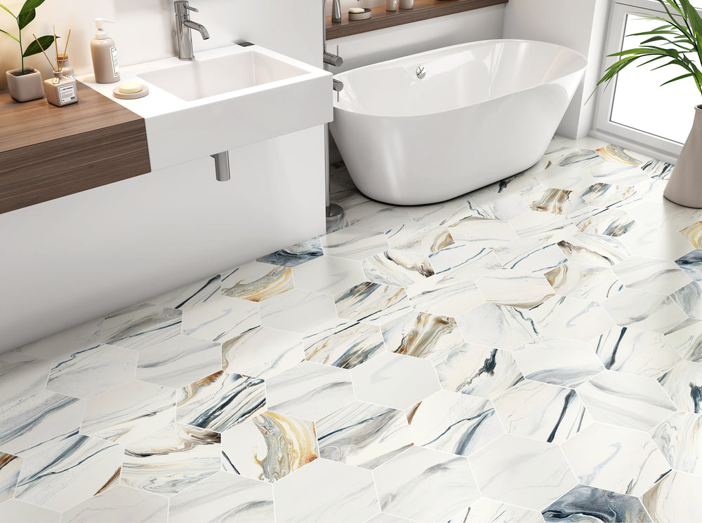 Jena Coastal Calm Hexagon Porcelain Tile